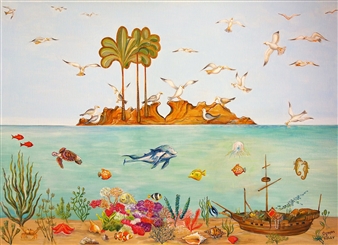 The Island of the Seagulls
Acrylic & Gold on Canvas
20" x 27.5"