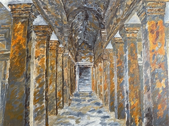 寺庙（吴哥窟）丙烯酸和油画47“ x 59”