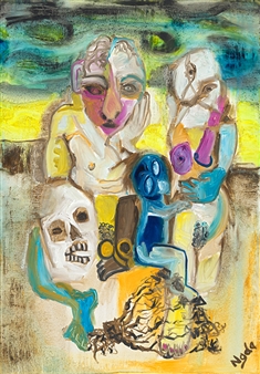 Man with Skull, Woman with Child and the Tumbleweed of Life in the Middle
Oil on Canvas
39.5" x 27.5" x 1.75"